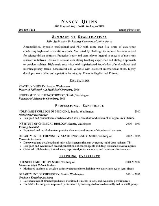Sample Resume For Graduate Student