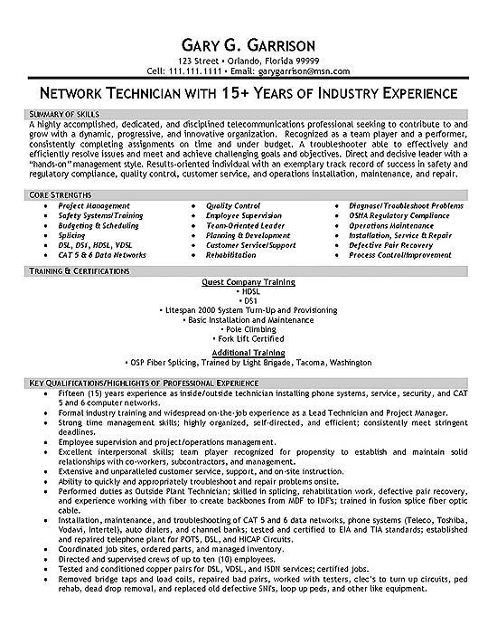 Telecom Technician Resume Grude Interpretomics Co