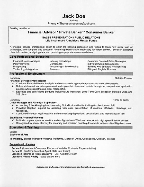 Financial Resume Examples