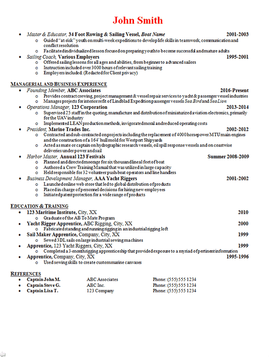 boat captain resume example