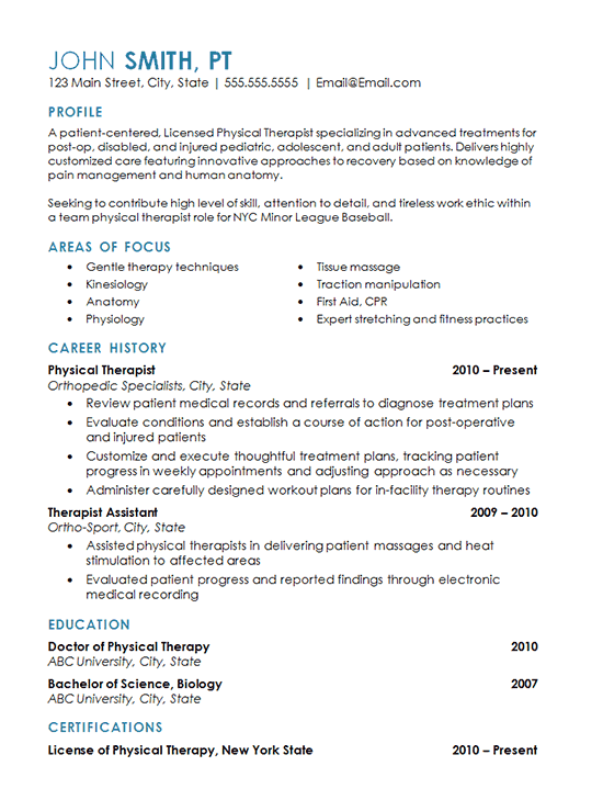 physical therapy resume example