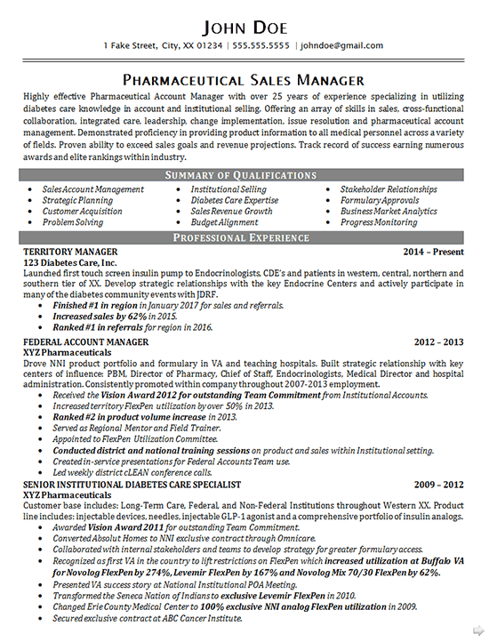 pharmaceutical account manager resume example