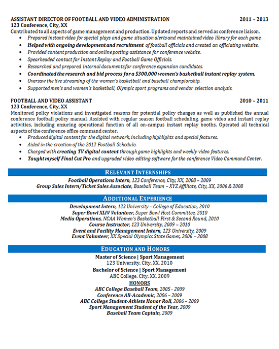 athletic director resume example - football