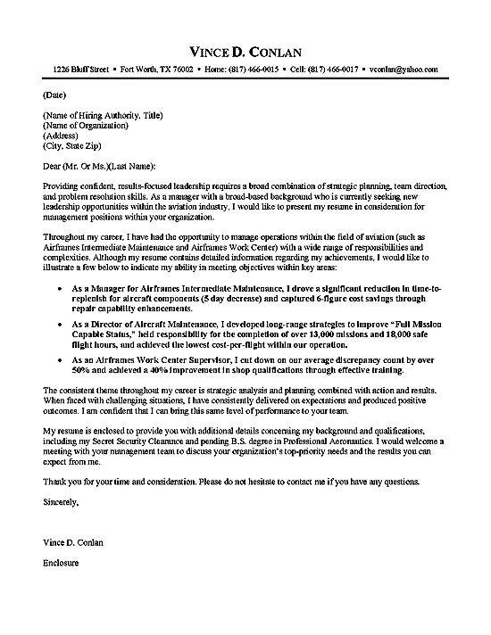 Aviation Cover Letter Example   Cover Letter Example Mil1 