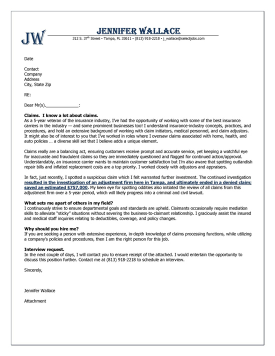 Insurance Cover Letter Example