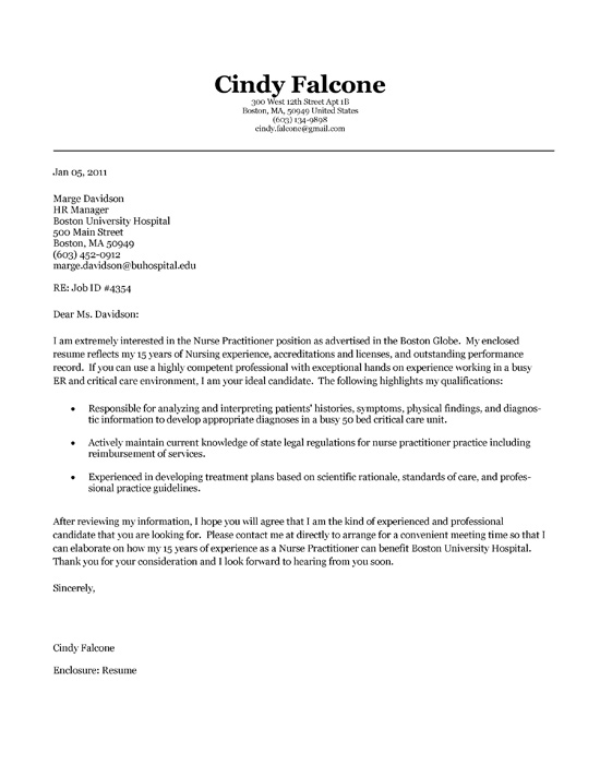 Nurse Practitioner Cover Letter Example - Sample