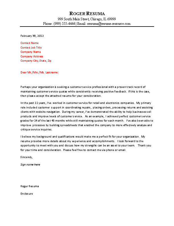 Customer Service Cover Letter Examples from resume-resource.com