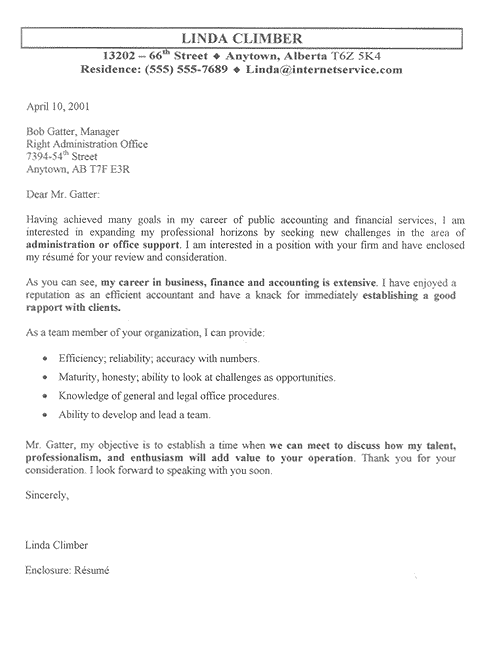 Sample Cold Cover Letter from resume-resource.com