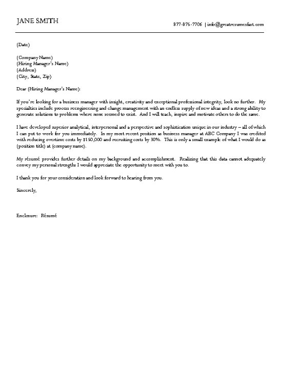 cover letter for a business plan example