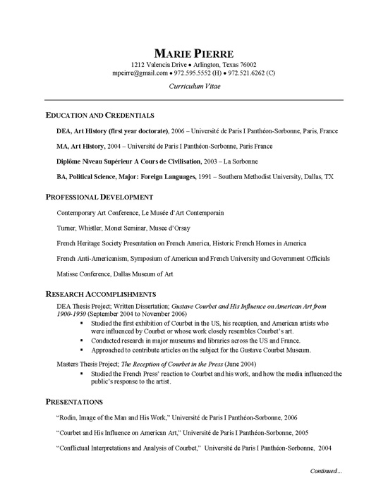 French Cv Example from resume-resource.com