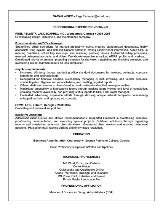 Executive Assistant Resume Example - Sample