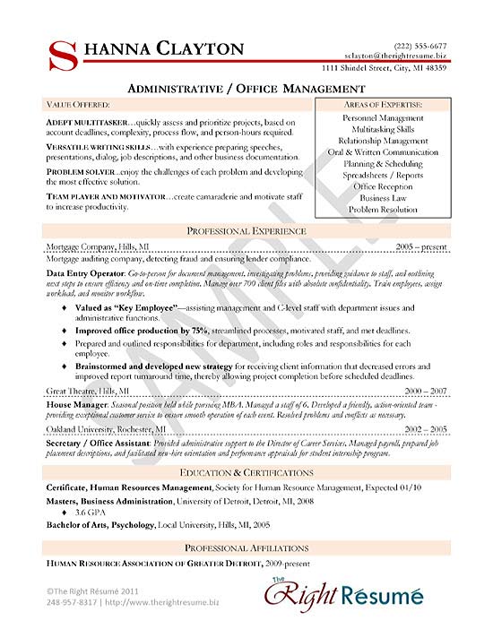 Administrative Manager Resume Example