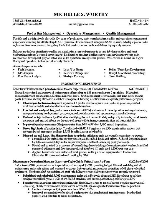 Quality Manager Resume Example