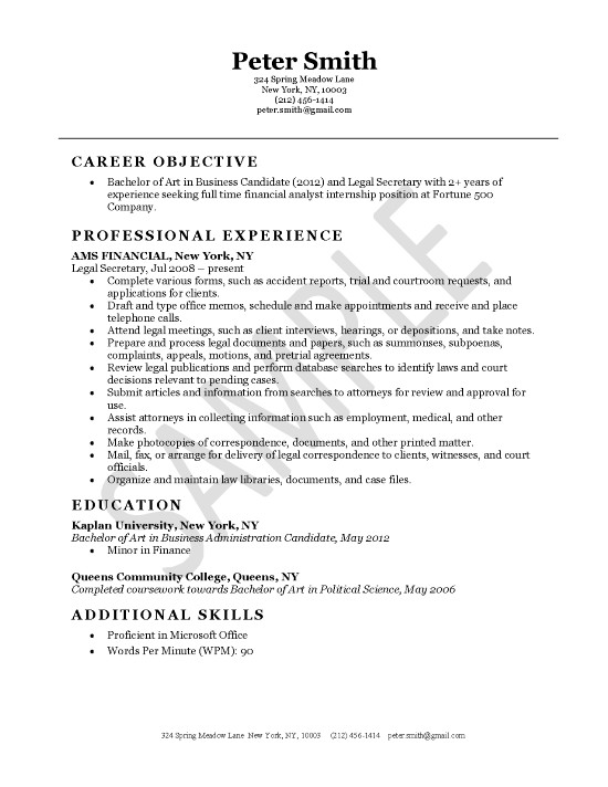 Legal Secretary Resume Example - 