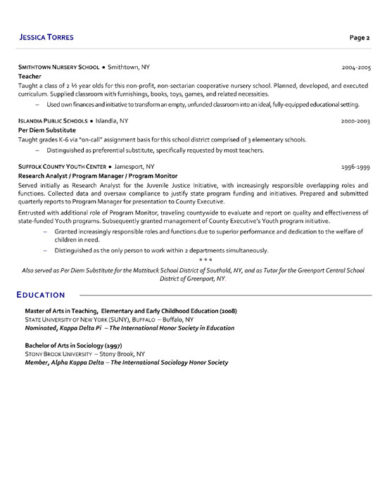 Substitute Teacher Resume Example