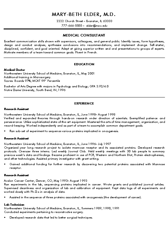 Medical Doctor Resume Example Sample