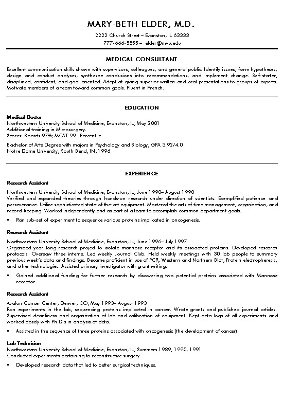 Medical Doctor Resume Example - Sample