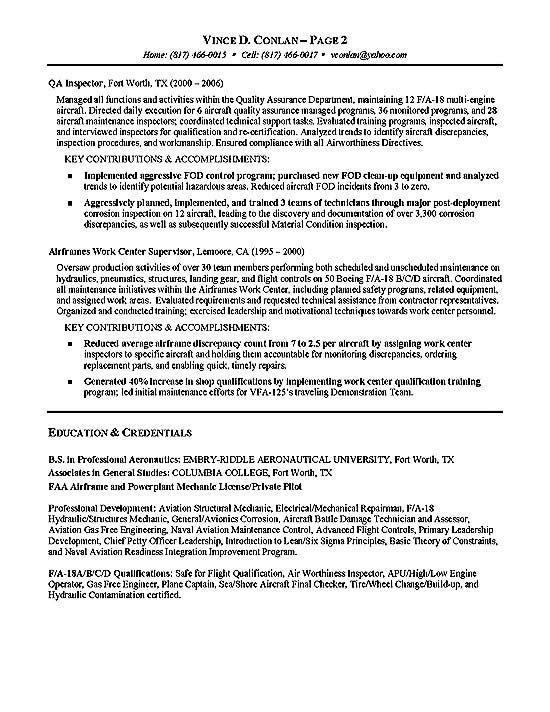 aviation resume example