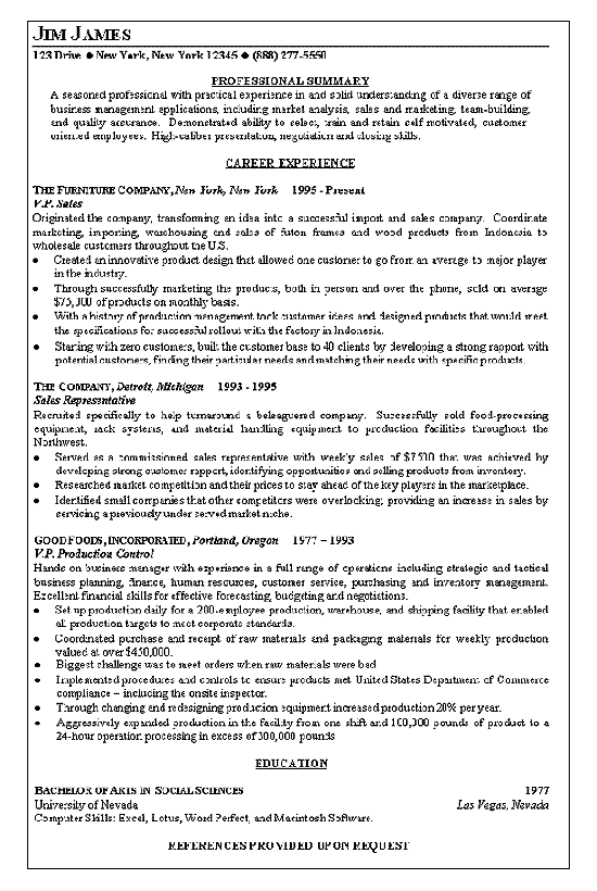 Vice President Of Sales Resume Example