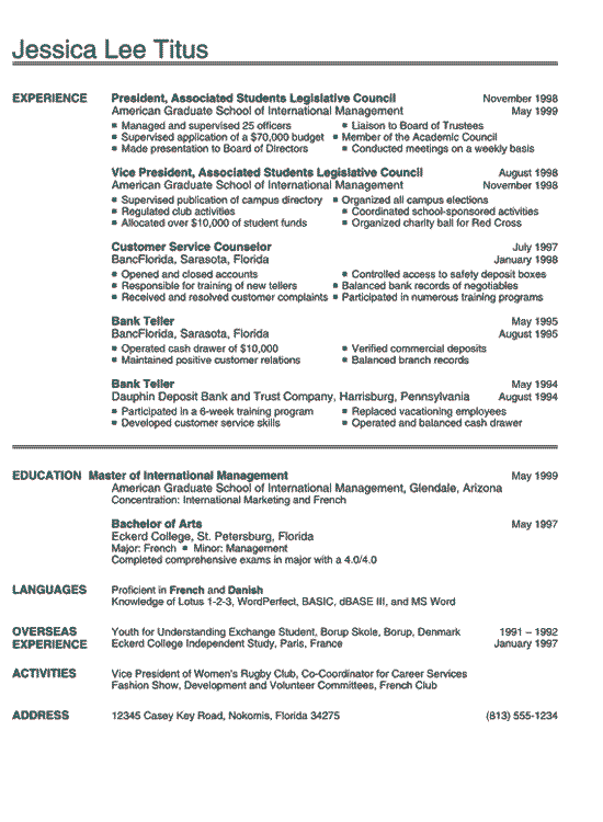 Sample College Student Resume from resume-resource.com