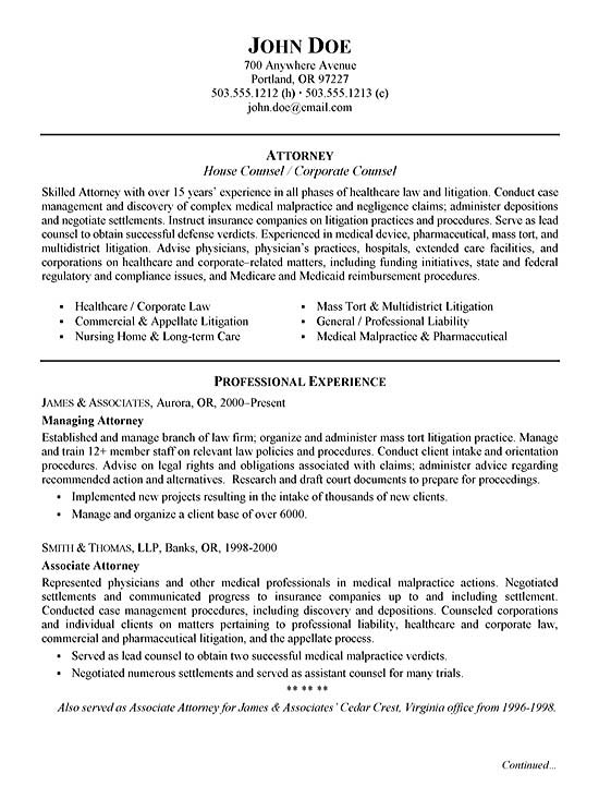 Healthcare Attorney Resume Example