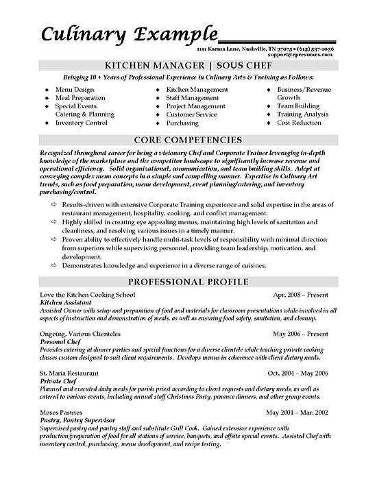 sous chef resume example
