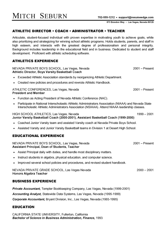 high school coaching resume template