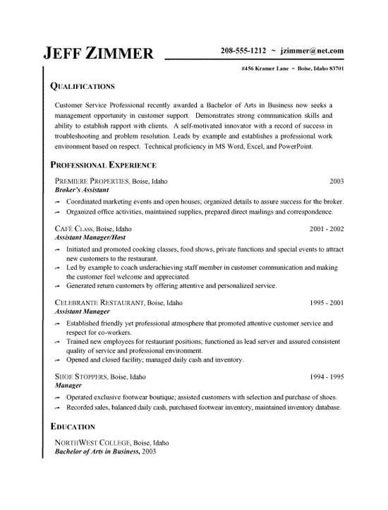 Customer Service Resume Example Business Assistant Host