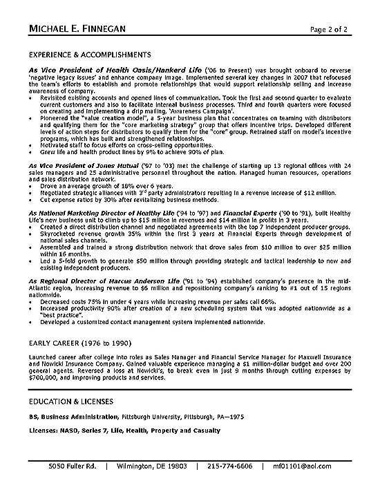 Insurance Resume Example - Sample