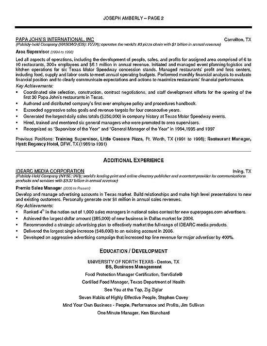 Business Operations Manager Resume Example
