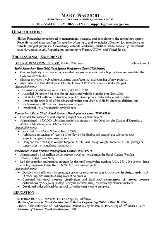 Technical Research Resume Example