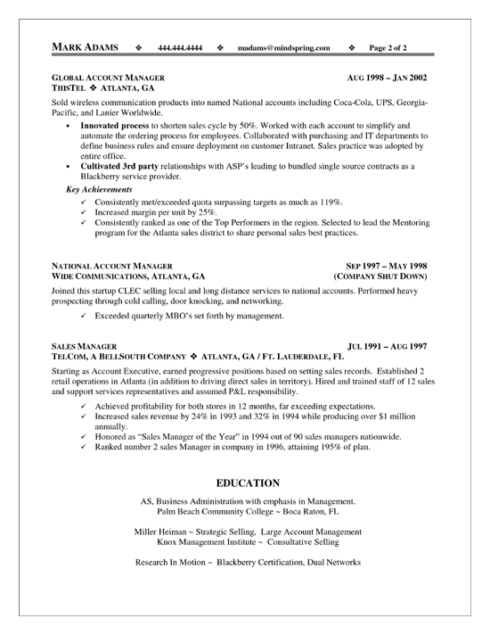 Territory Sales Account Manager Resume Example