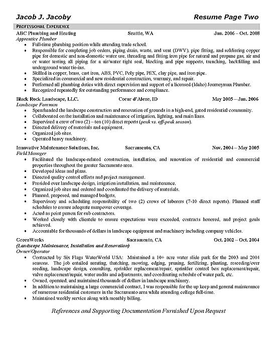 Plumber Resume Example