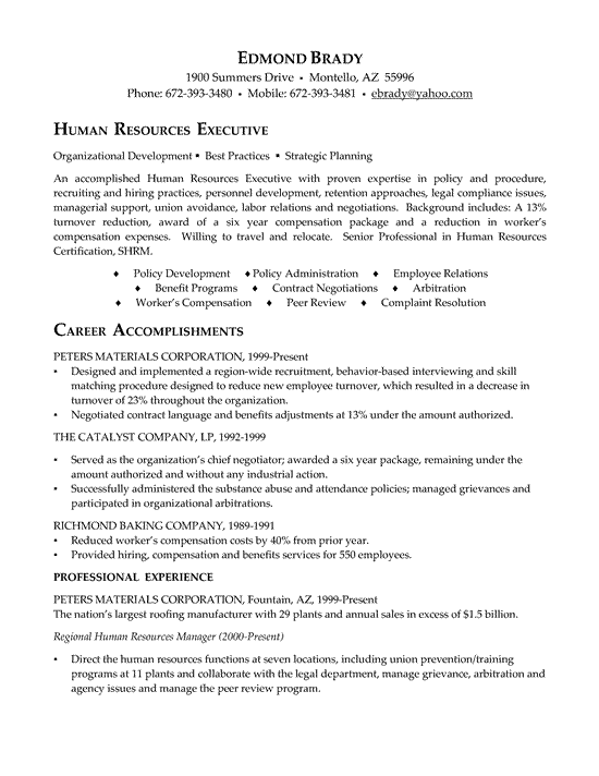 HR Executive Resume Example