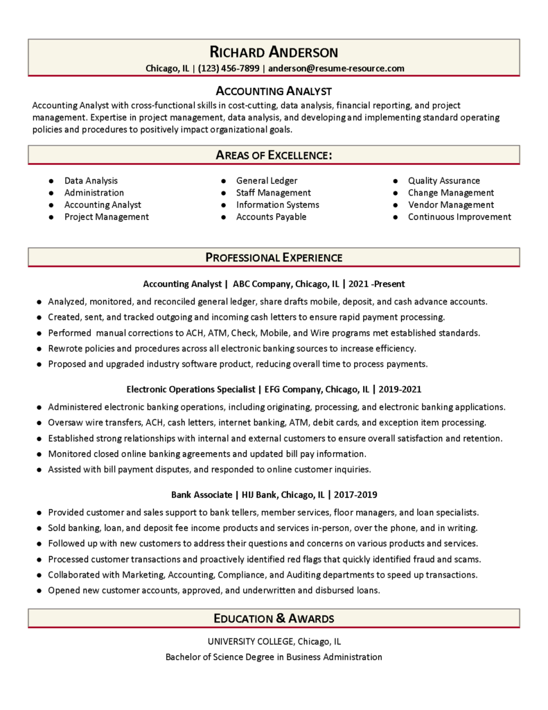 Accounting Analyst Resume Example