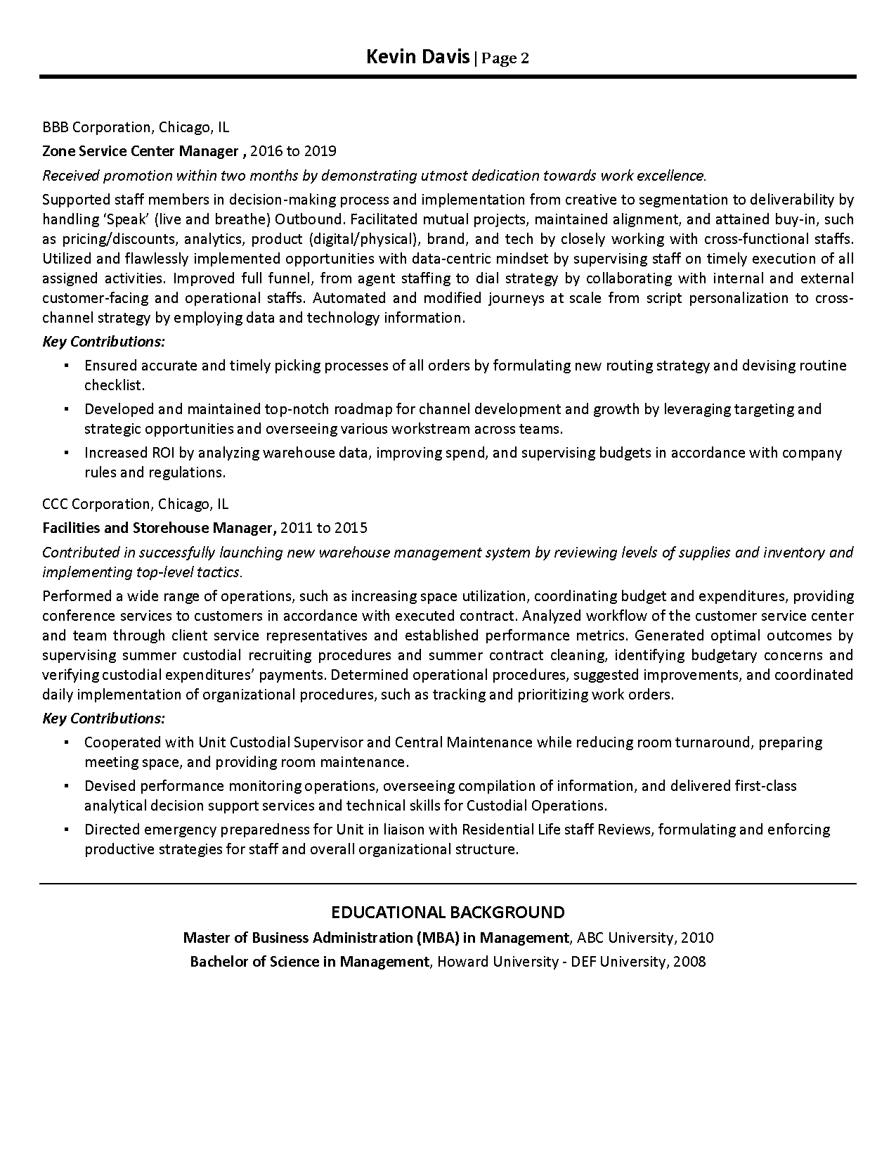 00002 facilities manager resume example Page 2