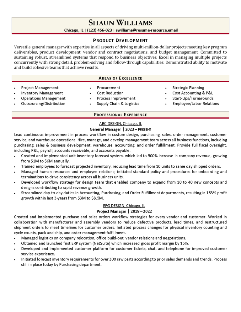 00003 product development manager resume example Page 1