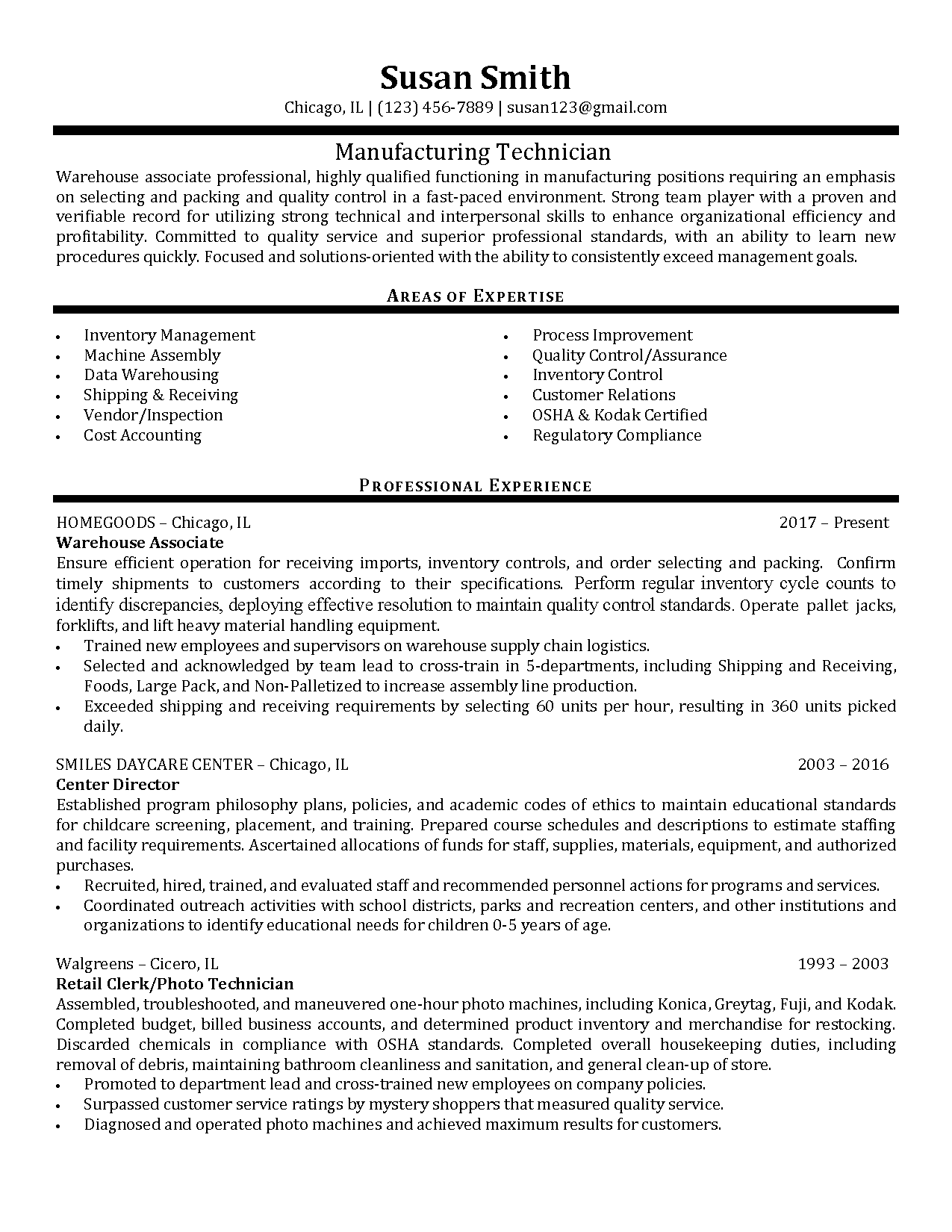 00004 manufacturing technician resume example