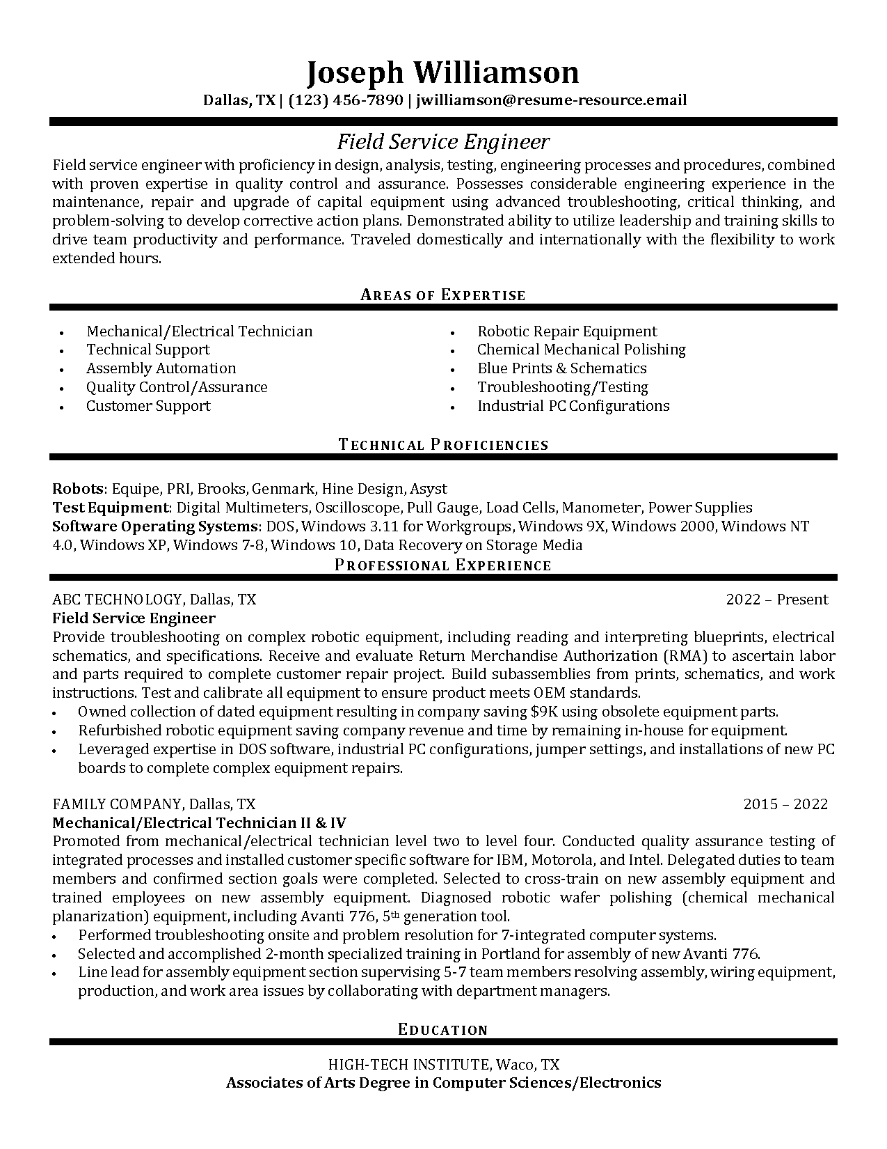 00005 field service engineer resume example 1