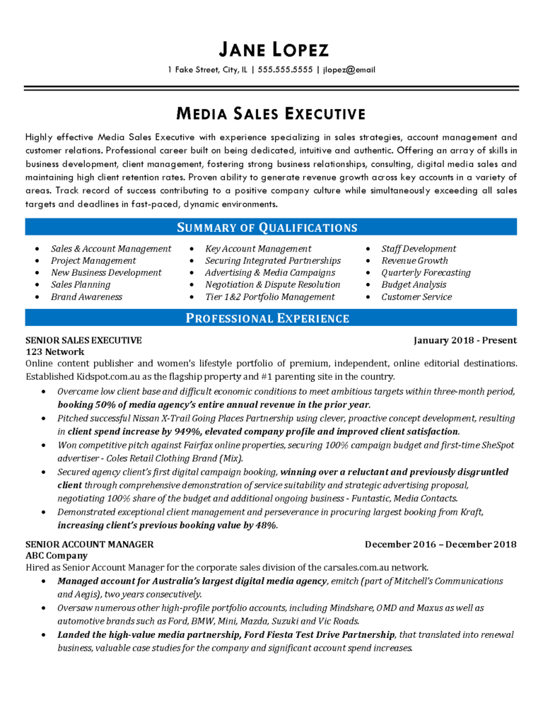00006 sales executive resume example Page 1