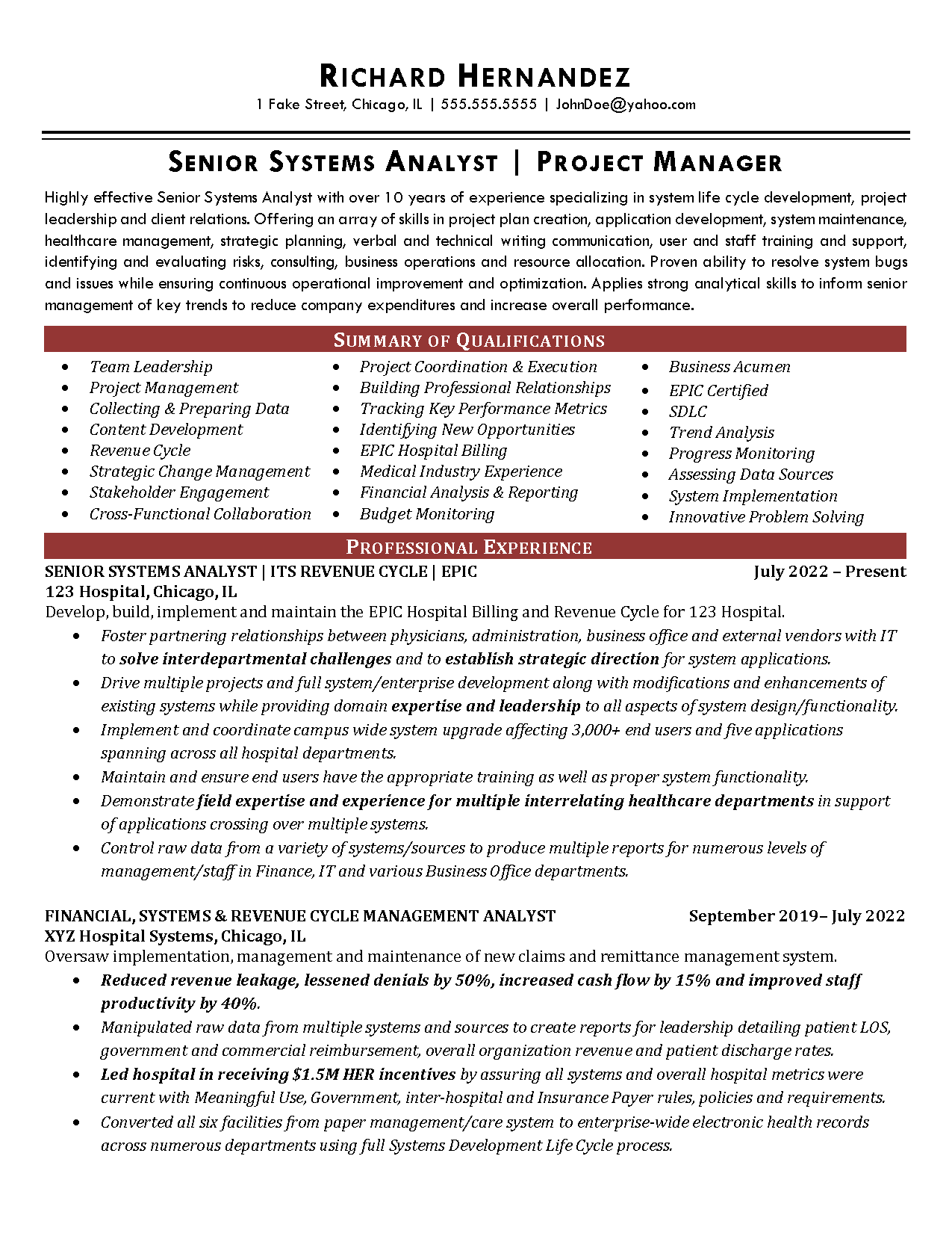 00009 systems analyst resume example Page 1