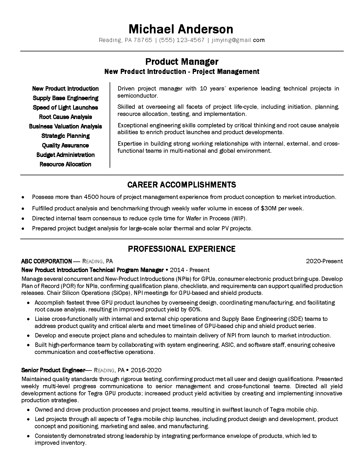 00016 product manager resume example Page 1