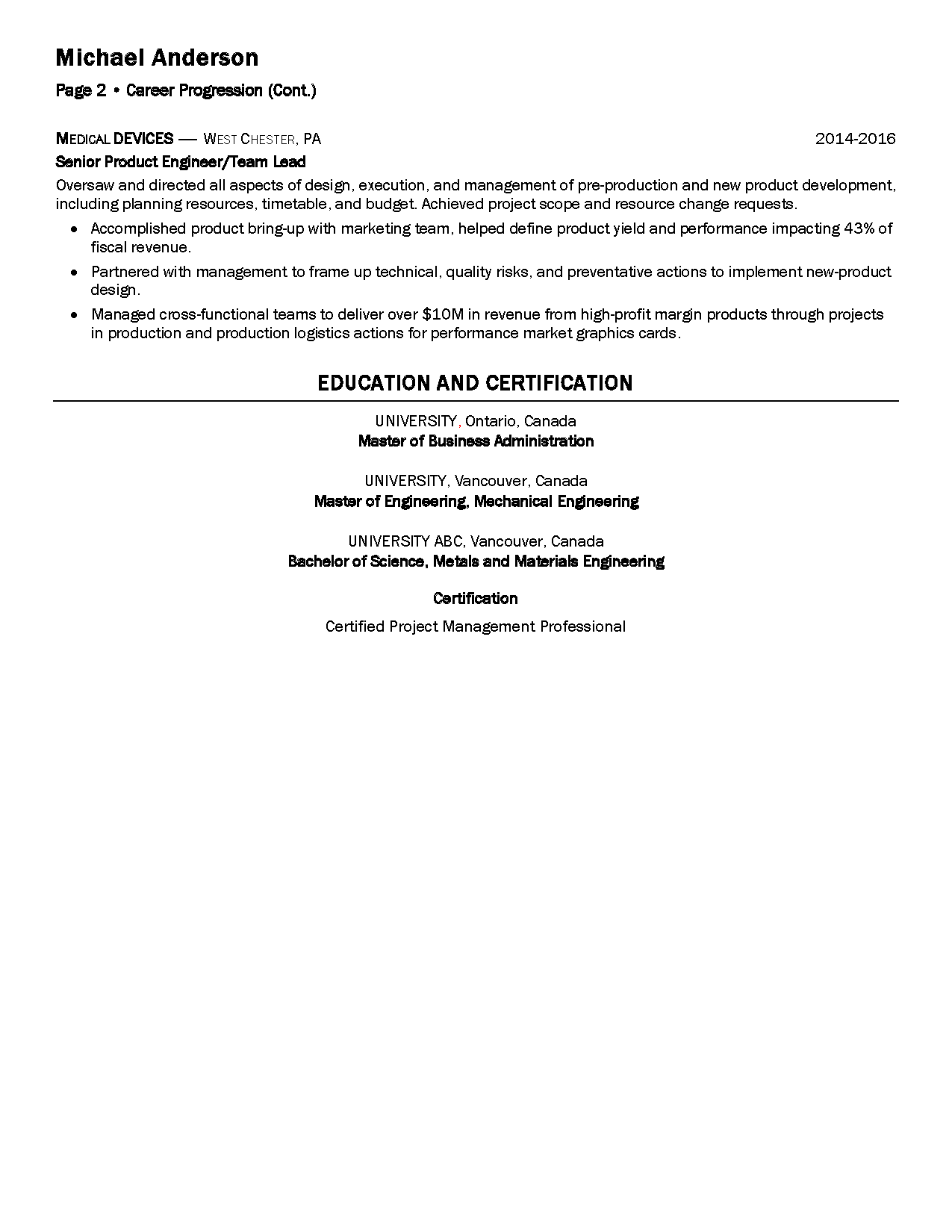 Product manager resume example Page 2