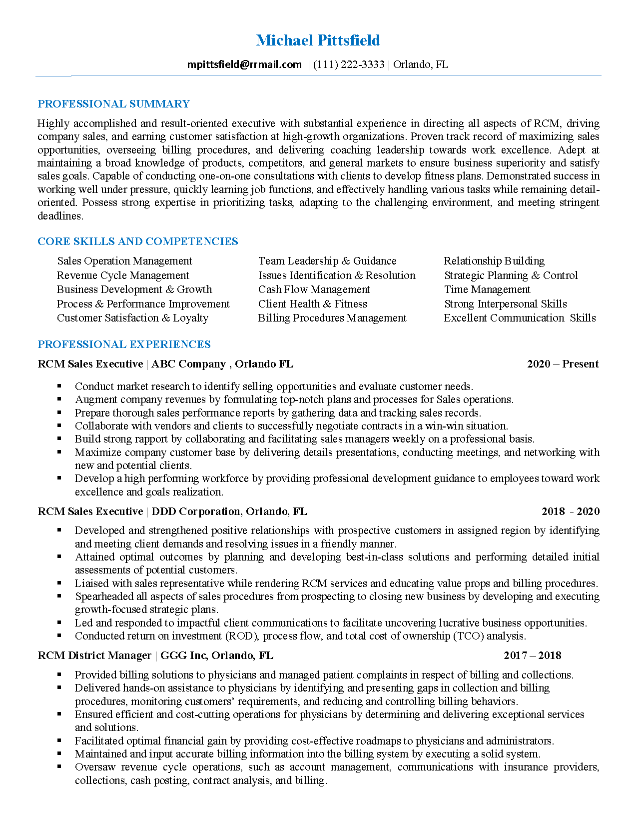 Sales professional resume