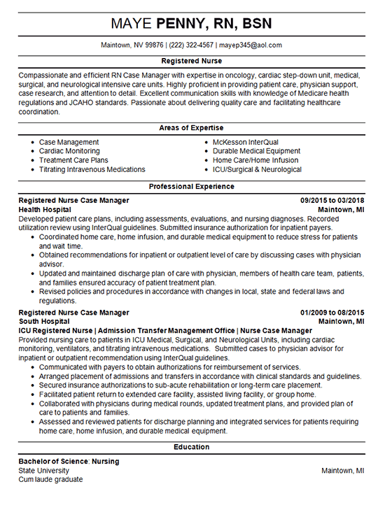 resume help for rn field case manager