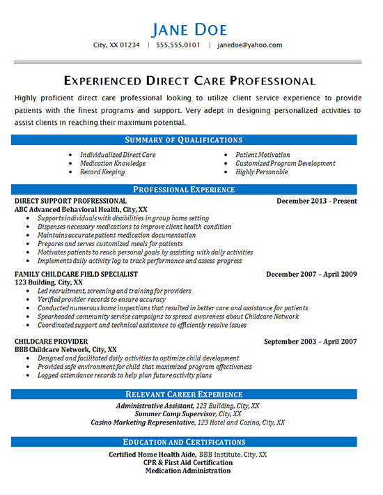1712 resume direct care