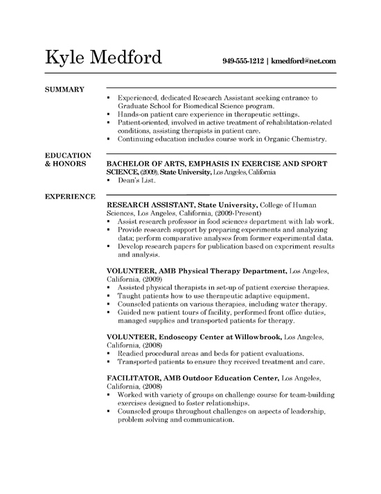 entry level research assistant resume example