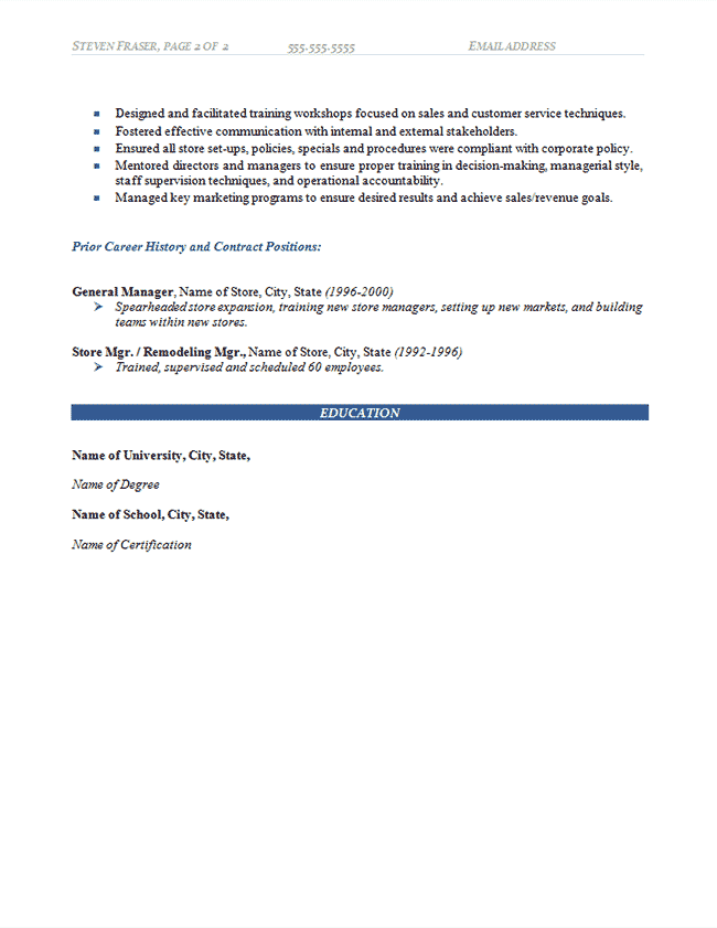 Store Manager Resume Example