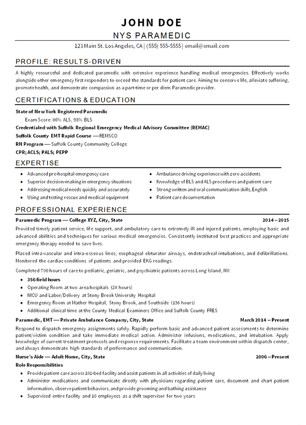 EMT Paramedic Resume Example   Resume07 Emt Paramedic Emergency 