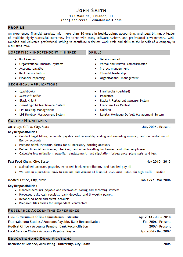 bookkeeping resume example